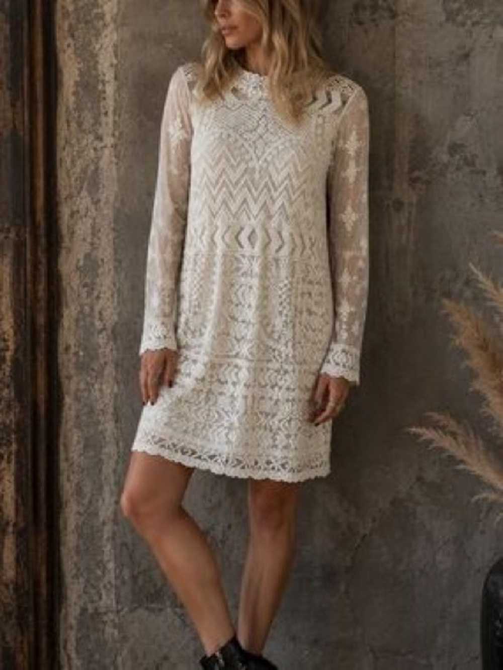 Umgee USA Ivory Embroidered Lace Sheer Long Sleeve Boho Top | M/L